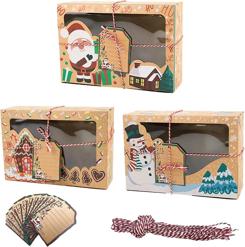 Heyigrow Cookie Treat Boxes for Christmas Gift, 12 Pack Party Kit Favors with Window DIY Tag for Pastry, Cupcake, Biscuit - Image 1
